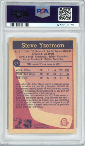 1984 OPC O-Pee-Chee Steve Yzerman Rookie #67 PSA 6 P1409 - Picture 2 of 2