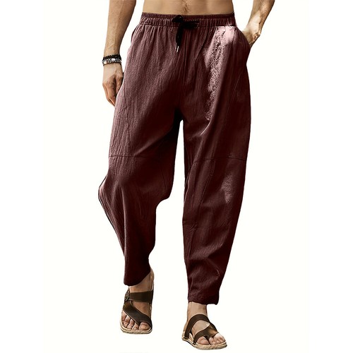 Spring Mens Casual Solid Tapered Trousers Cotton Linen Baggy Loose Pants Beach - Picture 22 of 22