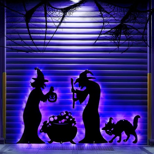 Halloween Witch Decorations Outdoor - Large Black Witches with Cauldron and Cat, - Picture 1 of 3