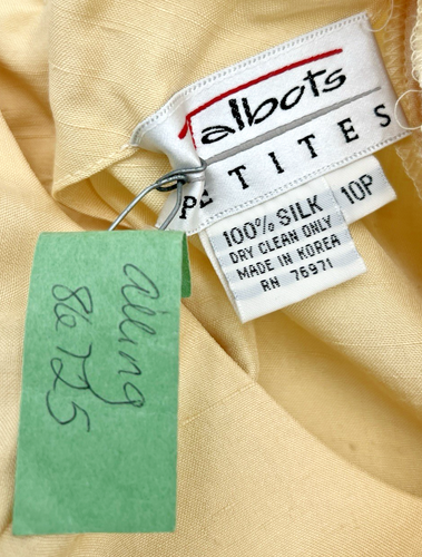 TALBOTS PETITES 100% SILK 3 PC SUIT SIZE 10P JACKET, SHIRT & LONG SKIRT YELLOW - Picture 22 of 24