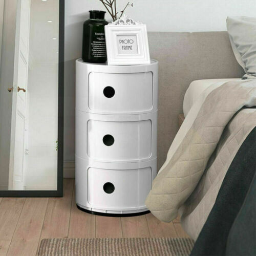 Nachttisch Nachtschrank Nachtkommode Weiß Schrank 3 Schubladen Rundkommode - Afbeelding 3 van 10