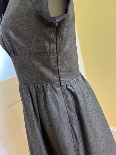 Silver Dress Gunmetal Gray 50’s Rockabilly Linen Cotton Vintage Structured S 4 - Picture 8 of 12