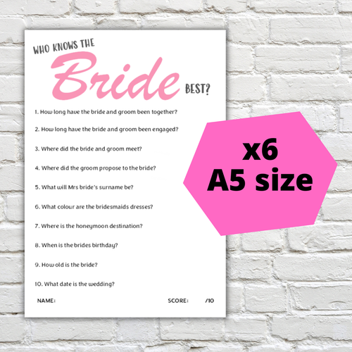 Junggesellinnenabschied Spiel (A5) 6x Wer kennt die Braut am besten? Hen Night Hochzeit Quiz Spiel