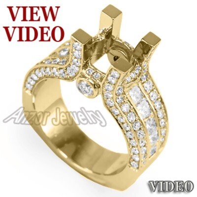 18k Solid Yellow Gold Wide Semi Mount Diamond Engagement Ring Pave Setting