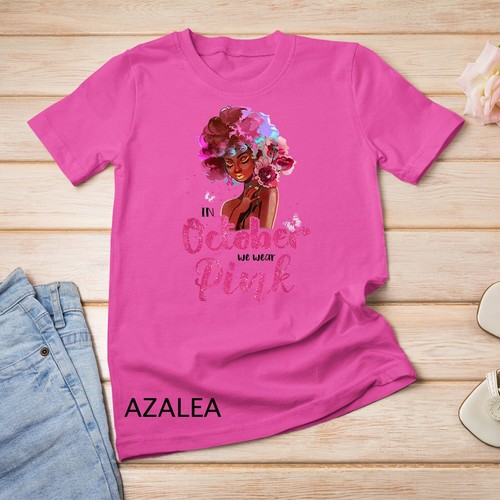 Breast Cancer Awareness In October We Wear Pink Black Woman Unisex T-shirt - Picture 2 of 15