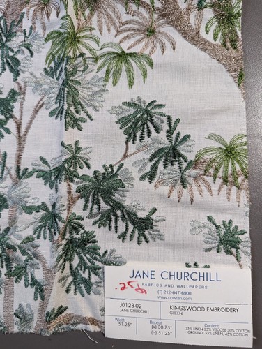 Jane Churchill Cowtan Kingswood Embroidery -Green Fabric Sample 15 3/4" x 15.5" - Picture 4 of 8