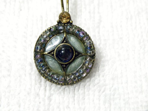 Avon SP Blue Enamel With Seed Beads Antiqued Brass Dangle Earrings EXC Vintage - Picture 3 of 6