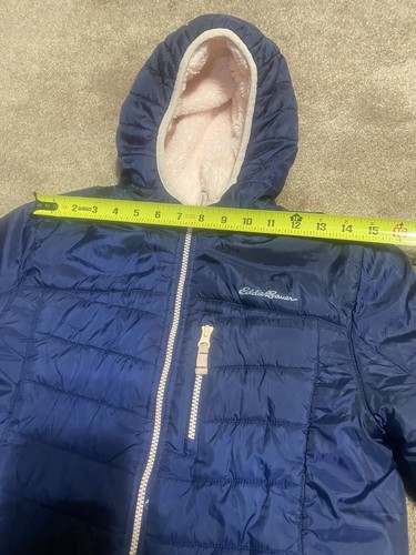 Eddie Bauer Jacket Reversible Puffer Fleece Lined Kids Large (14) Blue And Pink - Picture 10 of 24