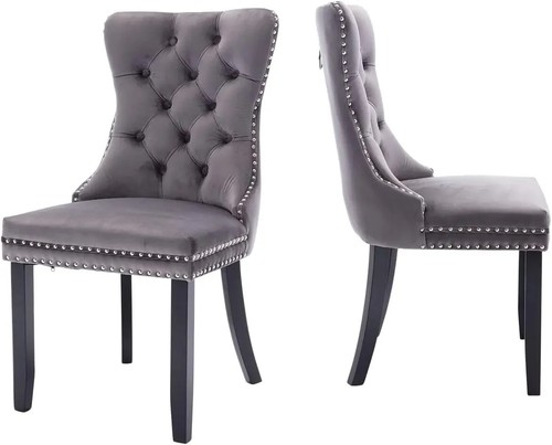 Velvet Dining Chairs Set of 6, Ring Pull Trim & Button Back,Tufted Dining Chairs - Picture 30 of 33