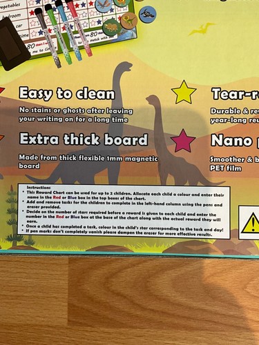 Dinosaur Good Behaviour Chart Complete With Marker Pens, Eraser & Fridge Magnets - Picture 3 of 3