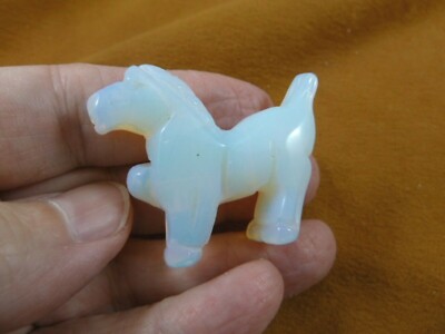 Y-HOR-P-557) White Opalite HORSE gemstone carving figurine stone