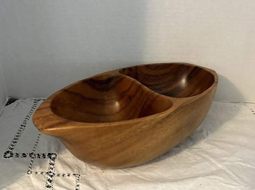 VTG MCM Leilani Genuine Monkey Pod Wood Dish Divided Bowl - Picture 3 of 4