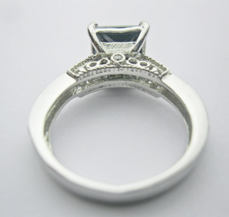 AAA 2,79 quilates azabache negro corte princesa diamante anillo de compromiso... - Imagen 3 de 4
