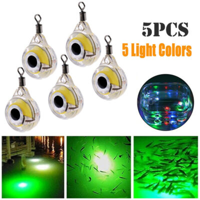 5x Mini LED Fishing Light Lure Bait Night Flash Lamp Fluorescent Glow Underwater