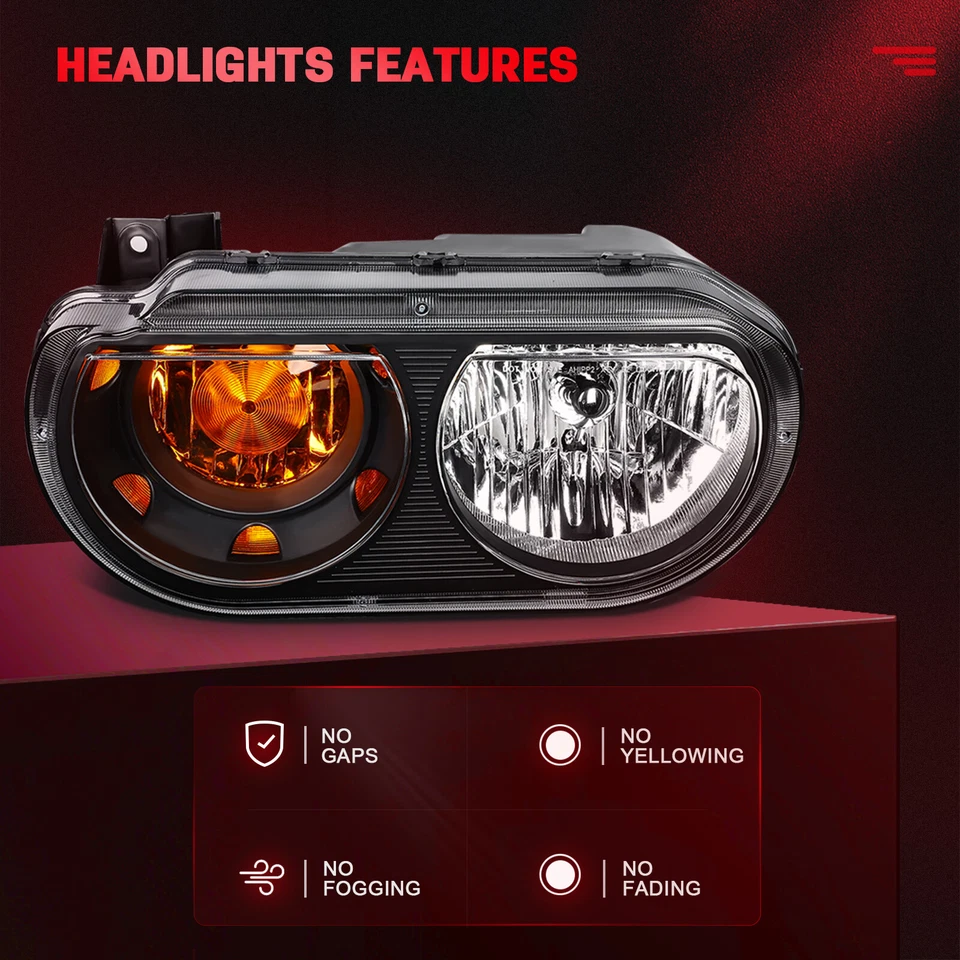 Conjunto de faros para Dodge Challenger 2008-2014 carcasa negra con par ámbar Foto 2 de 4