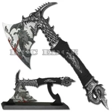 Fantasy Dragon Axe 14.5 Inch Collectible Sword with Display Stand Decor Gift