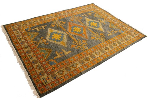 Hand-Knotted Gray Geometric Tribal 6X8 Kazak Oriental Rug Farmhouse Decor Carpet - Picture 3 of 12