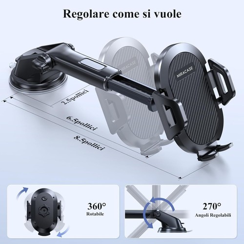 Supporto smartphone auto universale ventosa parabrezza cruscotto porta cellulare - Foto 12 di 13