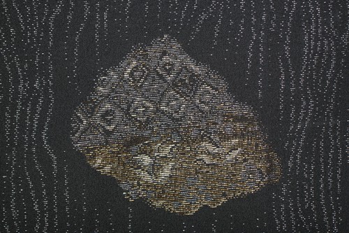 vintage Japanese kimono silk chirimen black silver metallic urushi fabric 4 - Picture 9 of 24
