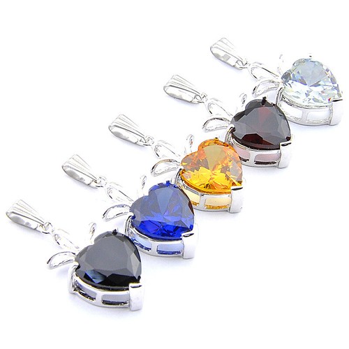Gift 5PCS Heart Citrine White Blue Topaz Garnet Onyx Silver Necklace Pendants - Picture 3 of 4