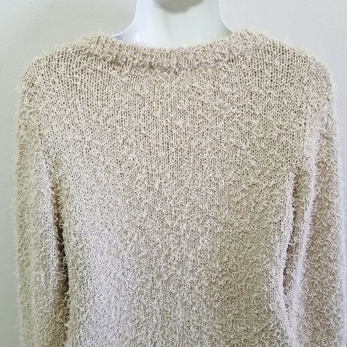 Alexis Womens Sweater Cropped Beige Cream Textured Tab Hue Side Slit Scoop M - Picture 8 of 12