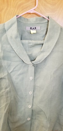 FLAX 100% Linen Green Button Top & Pants Suit 2 Piece Set Size Small - Picture 2 of 9