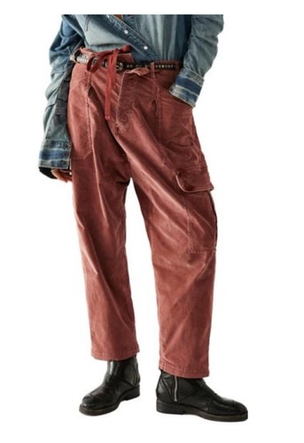 FREE PEOPLE Bay to Breakers Corduroy Pants Size Medium NEW Brown Cargo Boho Chic