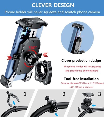 Fahrrad Motorrad Handy Halterung 360° Wasserdicht Smartphone Halter bis 7 Zoll - Zdjęcie 5 z 14