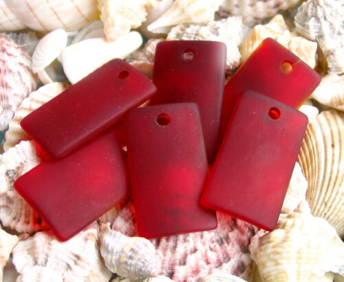 PICK COLOR 6pcs 32mm THIN WIDE rectangle sea beach glass beads frosted recycled - Picture 11 of 12