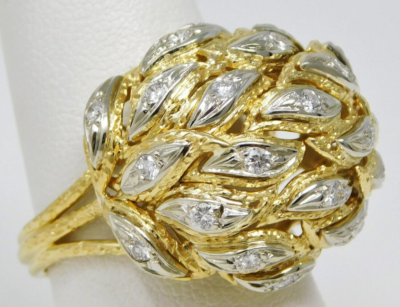 18 kt Yellow & White Gold Diamond Leaf Dome Cocktail Ring 18 kt Yellow & White Gold Diamond Leaf Dome Cocktail Ring