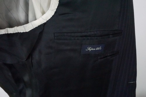 Canali S120s Lana Azul Marino Rayas 2 PC Chaqueta Pantalones Talla 38S - Imagen 10 de 12