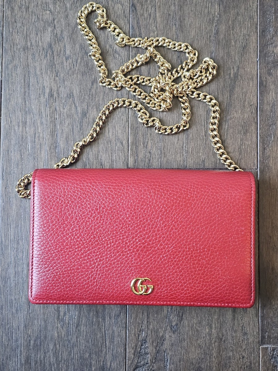 Gucci GG Marmont leather mini chain bag Women's Hibiscus Red