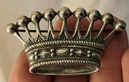 Vintage 2 1/8" verzierte Krone Brosche Anstecknadel Sterlingsilber SCHÖN - Bild 2 von 9