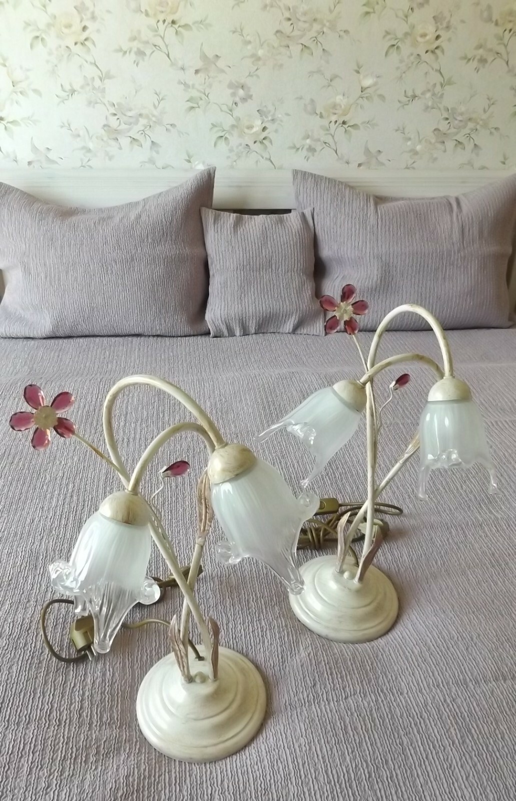 2 Florentiner Nachttischlampen 2-flam. Paar SHABBY CHIC Landhaus Neu