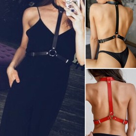 Sexy Women Adjustable PU Leather Chain Bra Harness Goth Cage Body Bralette Belt/