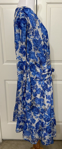 NWT Alex Marie size 20W cobalt blue white floral long sleeve A-line dress $178 - Picture 5 of 6