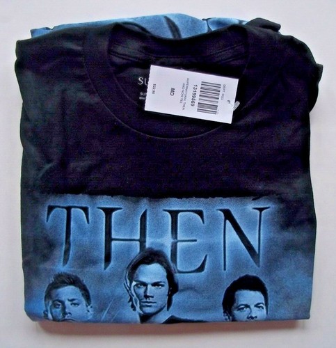 Medium SUPERNATURAL THEN AND NOW Men's Unisex BLACK T SHIRT Size M Sam Dean Cass - Picture 6 of 7