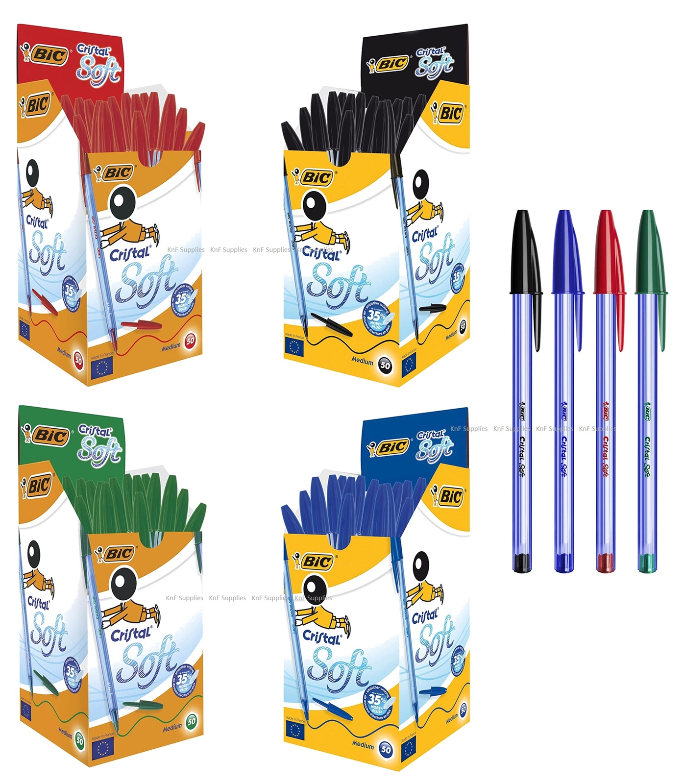 BIC Cristal Soft Medium Point Ballpoint Pens BLACK / BLUE / RED / GREEN