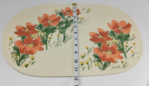 VINTAGE 60's,70's  VERA NEUMANN CORAL POPPYS OVAL VINYL PLACEMATS SET OF 4 - Picture 6 of 12