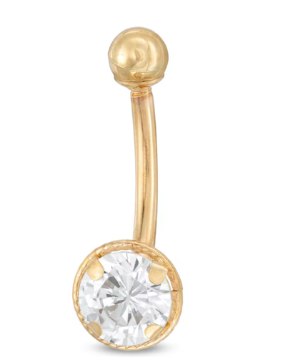 AVORA 10K Gold Cubic Zirconia CZ Belly Button Ring Body Jewelry (14 Gauge)