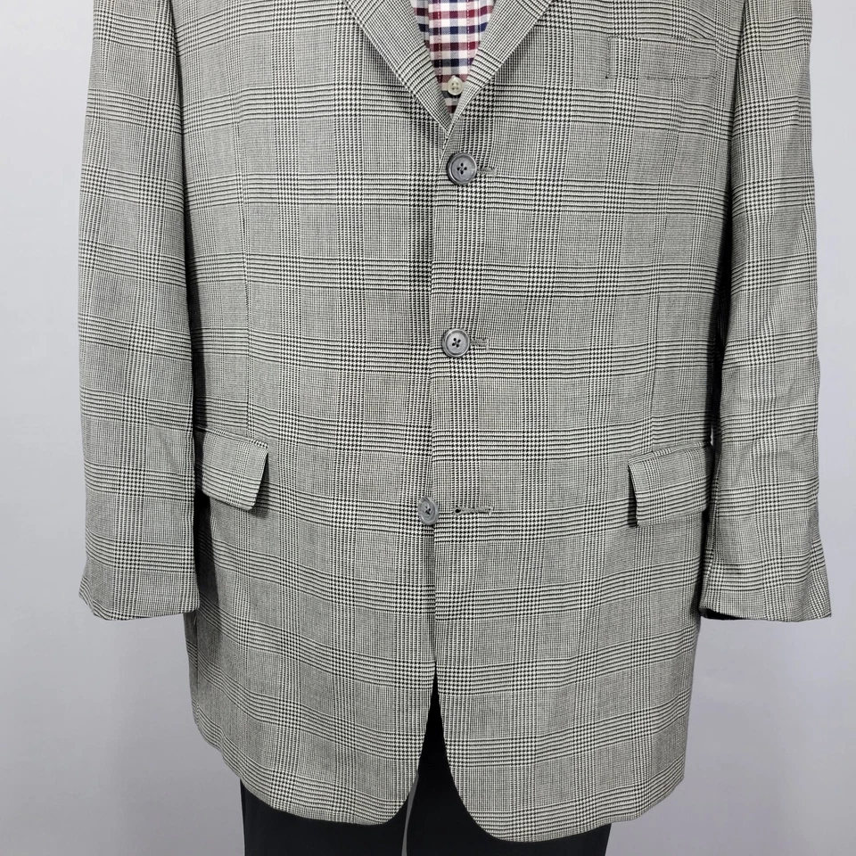 Abrigo Blazer Deportivo Para Hombre Austin Reed Tres Botones Gris Glen Lana a Cuadros Talla 46S Foto 3 de 4