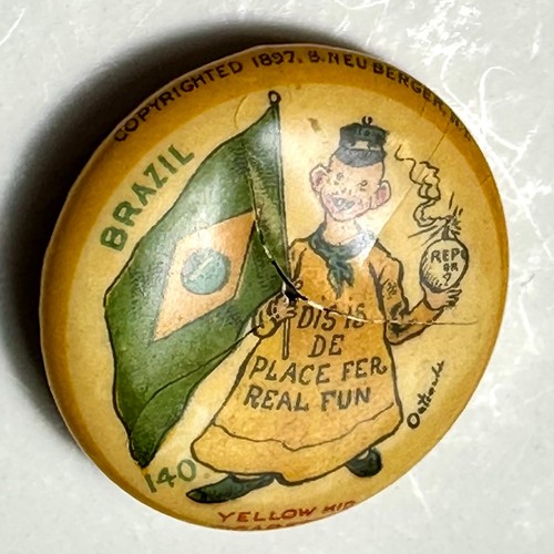 1897 Alto Almirante Cigarrillo Amarillo Niño 140 Bandera Brasil 1.25" Celuloide Pinback - Imagen 3 de 4