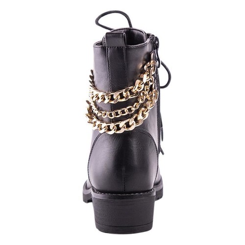 Similpelle Allacciate Donna Oro Color Stivali Catena Media Caviglia qRx1EYA