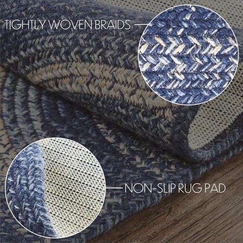 Braided Hearth or Doorway Rug Blue Half Circle w/ Nonslip Pad 33" L Great Falls - Picture 5 of 8