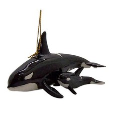 Orca Whale with a Baby Whale Christmas Ornament, Nautical Theme, Holiday D 