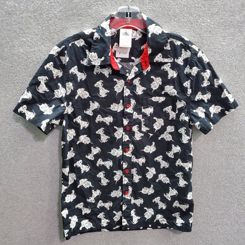 Disney Men Button Up Shirt XS Black 101 Dalmatians Allover Print Collar