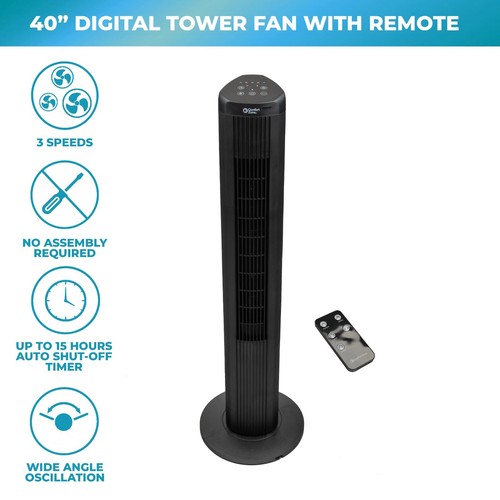 Comfort Zone Oscillating Tower Fan with Remote, 40 inches, 3 Speeds. Black - 第 2/7 張圖片
