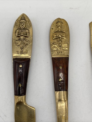 Solid Nickel Bronze Brown Wood Vintage Utensils Set 5 in Made In Thailand - Picture 3 of 9