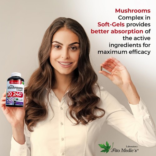 Mushroom Complex 200 Softgels - 18 Species Lions Mane, Reishi, Cordyceps, Chaga - Picture 7 of 8