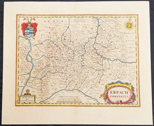 Mapa antiguo 1646 Jan Jansson Erbach Hesse y Baden-Württemberg Heidelberg Alemania - Imagen 1 de 4